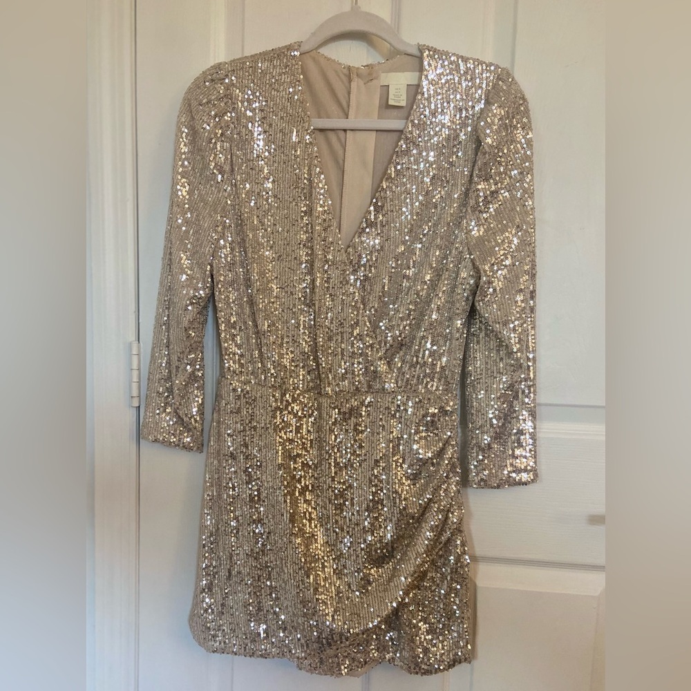New Years Eve H&M Sequin Gold Long Sleeve Romper